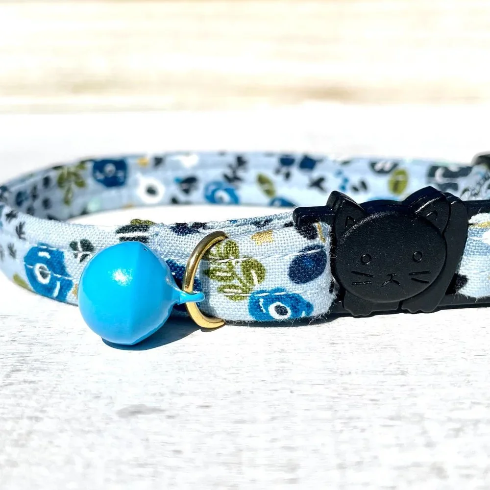 Cosmic Sea Handmade Cat Collar Blue and Metallic Gold